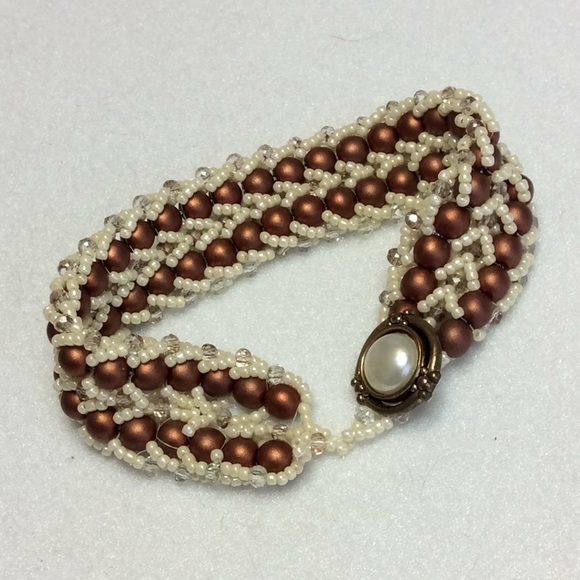FINAL SALE PRICE Beaded Bracelet by CL Designs in Copper & Cream - Picture 1 of 4